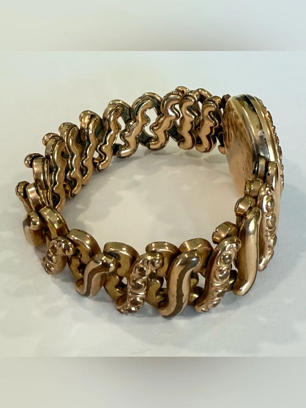 Vintage Rolled Gold Expansion Bracelet Photo Locket Monogram Victorian Style - Picture 7 of 16